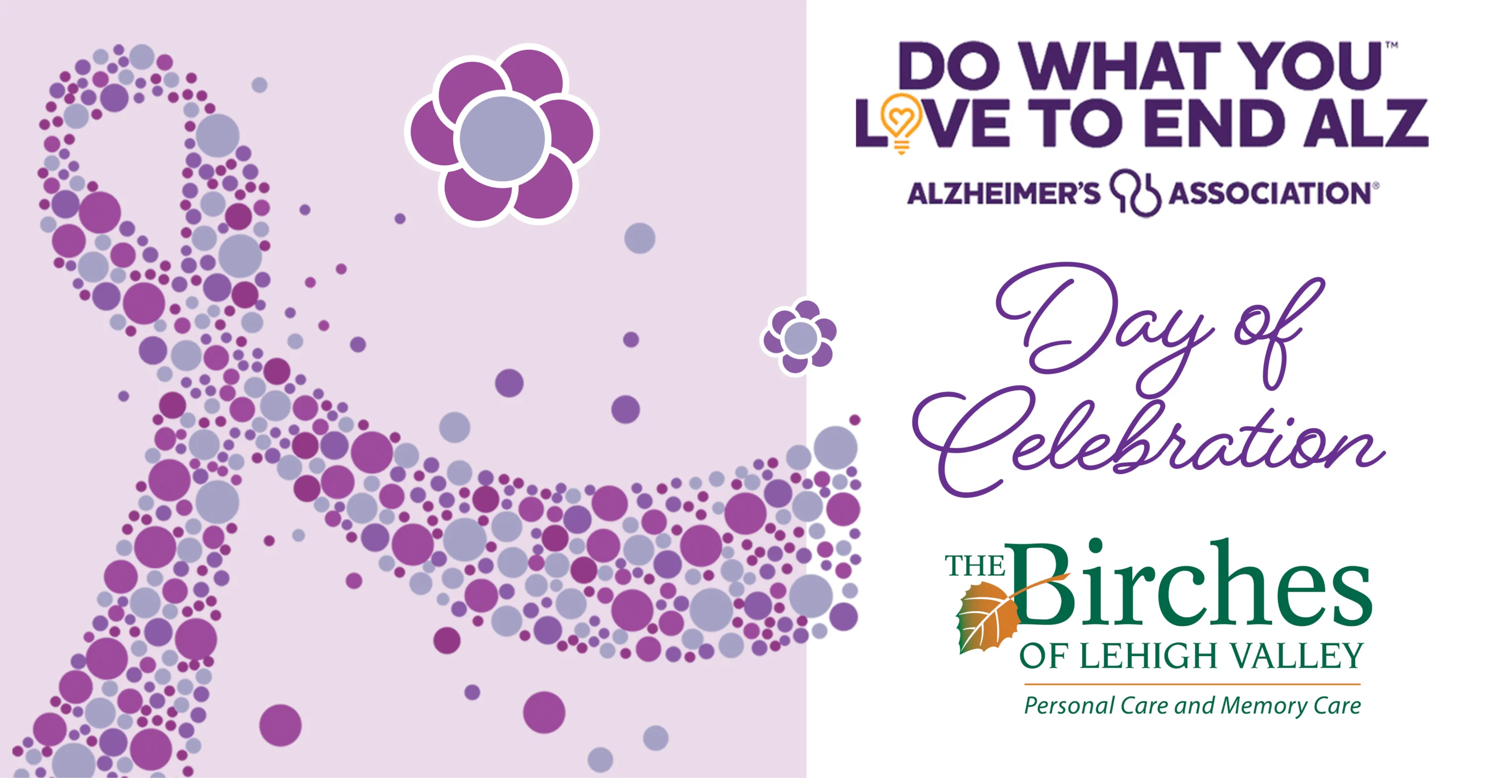Alzheimer’s awareness ribbon with celebration event details